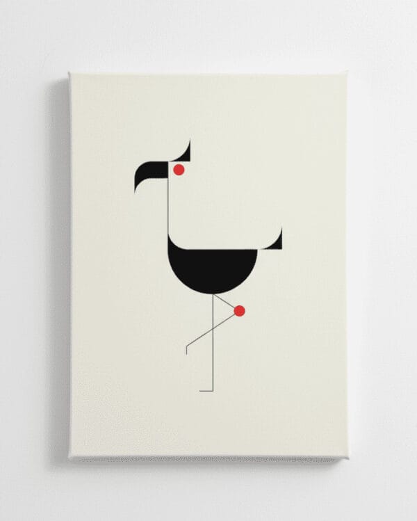 The Crimson Dot: Minimalist Bird Canvas Art