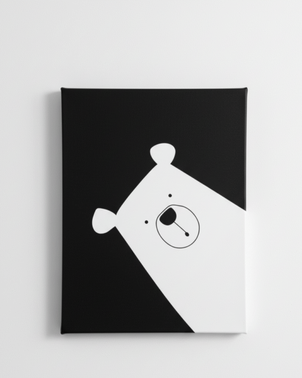 Peek-a-Bear: Minimalist Monochrome Canvas Art
